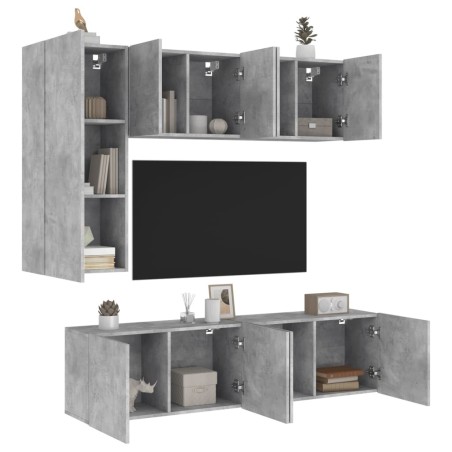 Unités murales TV 5 pcs gris béton bois d'ingénierie 