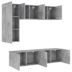 Unités murales TV 5 pcs gris béton bois d'ingénierie 