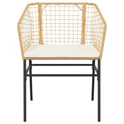 Ensemble à manger jardin coussins 3pcs marron poly rotin verre 