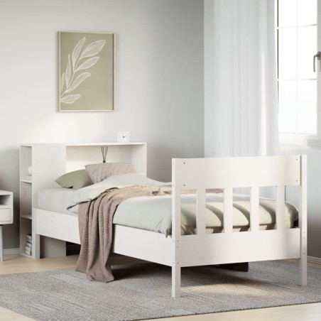 Lit bibliothèque sans matelas blanc 75x190cm bois de pin massif 