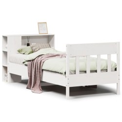 Lit bibliothèque sans matelas blanc 75x190cm bois de pin massif 