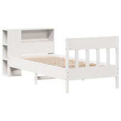 Lit bibliothèque sans matelas blanc 75x190cm bois de pin massif 