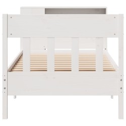Lit bibliothèque sans matelas blanc 75x190cm bois de pin massif 