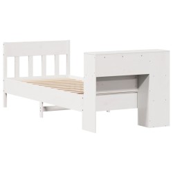 Lit bibliothèque sans matelas blanc 75x190cm bois de pin massif 