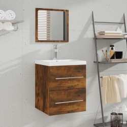 Armoire de salle de bain avec miroir Chêne fumé 41x38,5x48 cm  