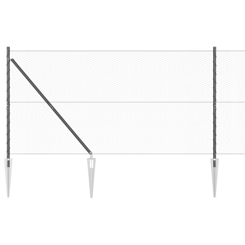 Clôture HexagonaleGrise 1,4x25 m Acier, Poteaux de Clôtureavec Piquet 13 pcs Ø32 mm 160 cm Acier Galvanisé 