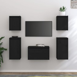 Meubles TV 5 pcs Noir Bois massif de pin 