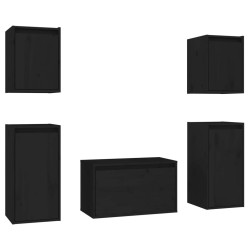 Meubles TV 5 pcs Noir Bois massif de pin 