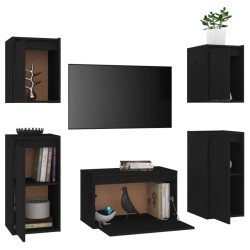 Meubles TV 5 pcs Noir Bois massif de pin 