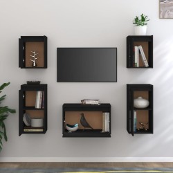 Meubles TV 5 pcs Noir Bois massif de pin 