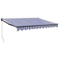 Auvent rétractable bleu et blanc 3,5x2,5 m tissu et aluminium 