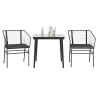 Ensemble à manger de jardin et coussins 3 pcs noir rotin verre 