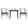 Ensemble à manger de jardin et coussins 3 pcs noir rotin verre 