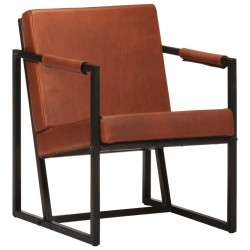 Fauteuil marron cuir véritable 
