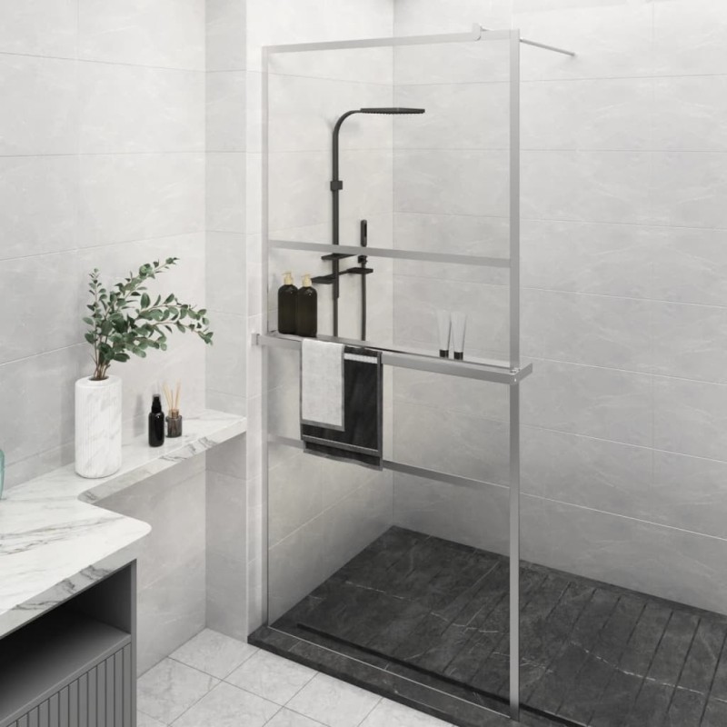 Paroi de douche et étagère Chrome 90x195 cm Verre ESG&Aluminium 