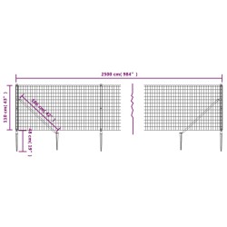 Clôture en treillis métallique et piquet d'ancrage vert 1,1x25m 