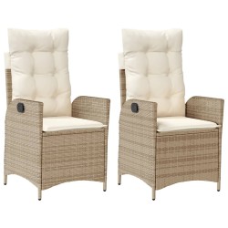 Chaises inclinables de jardin lot de 2 et coussins beige rotin 
