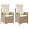 Chaises inclinables de jardin lot de 2 et coussins beige rotin 