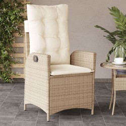 Chaises inclinables de jardin lot de 2 et coussins beige rotin 