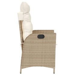 Chaises inclinables de jardin lot de 2 et coussins beige rotin 