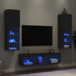 Unités murales TV avec LED 5 pcs noir bois d'ingénierie 