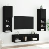 Unités murales TV avec LED 5 pcs noir bois d'ingénierie 