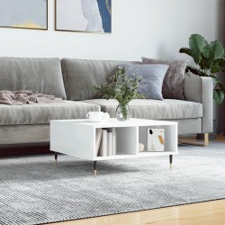 Table basse blanc brillant 60x60x30 cm bois d'ingénierie 