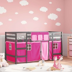 Lit mezzanine enfants avec rideaux sans matelas rose 90x190 cm 