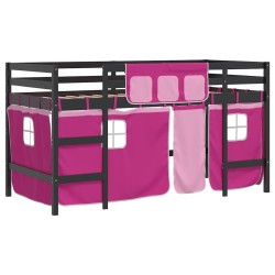 Lit mezzanine enfants avec rideaux sans matelas rose 90x190 cm 