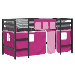 Lit mezzanine enfants avec rideaux sans matelas rose 90x190 cm 