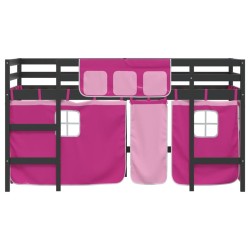 Lit mezzanine enfants avec rideaux sans matelas rose 90x190 cm 