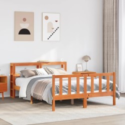 Cadre de lit et tête de lit sans matelas cire marron 120x200 cm 