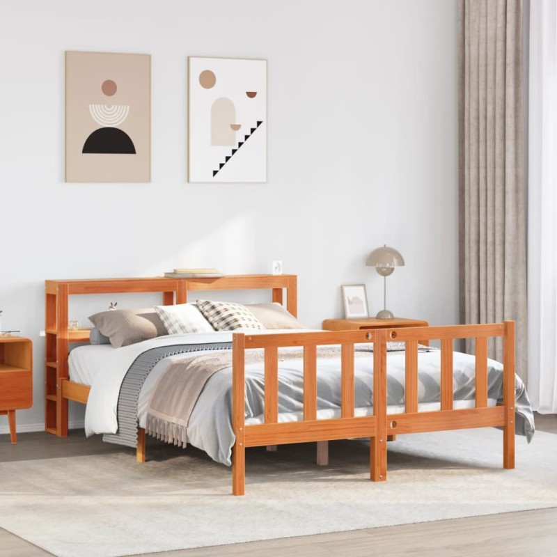 Cadre de lit et tête de lit sans matelas cire marron 120x200 cm 