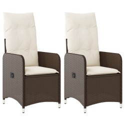 Chaises inclinables de jardin lot de 2 et coussins marron rotin 