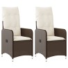 Chaises inclinables de jardin lot de 2 et coussins marron rotin 