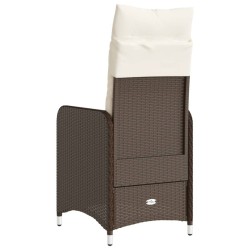 Chaises inclinables de jardin lot de 2 et coussins marron rotin 