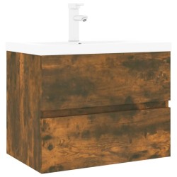 Meuble lavabo avec bassin intégré Chêne fumé Bois d'ingénierie 