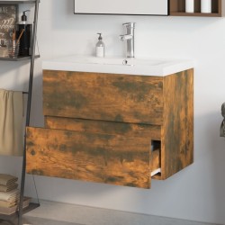 Meuble lavabo avec bassin intégré Chêne fumé Bois d'ingénierie 