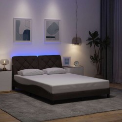 Cadre de lit avec LED sans matelas marron foncé 120x200cm tissu 