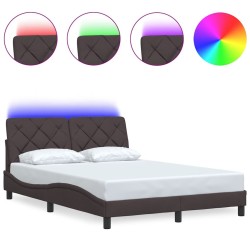 Cadre de lit avec LED sans matelas marron foncé 120x200cm tissu 
