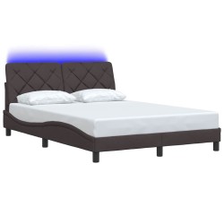 Cadre de lit avec LED sans matelas marron foncé 120x200cm tissu 