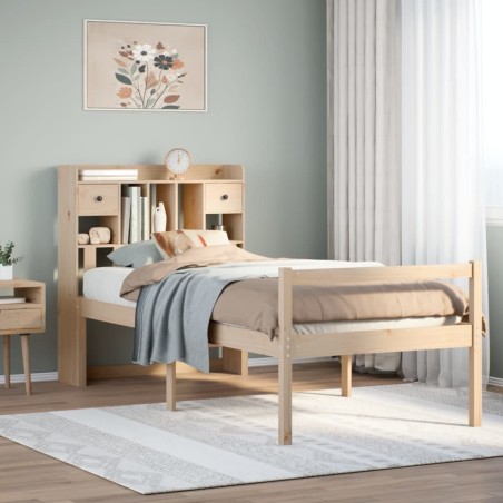 Lit bibliothèque sans matelas 90x200 cm bois de pin massif 