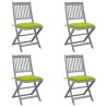 Chaises pliables d'extérieur lot de 4 et coussins Bois d'acacia 
