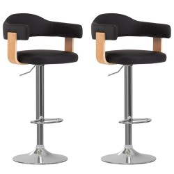 Tabourets de bar lot de 2 noir bois courbé et similicuir 
