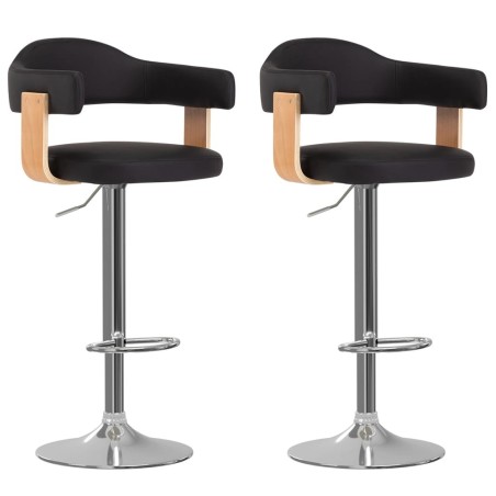 Tabourets de bar lot de 2 noir bois courbé et similicuir 