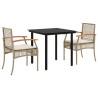 Ensemble à manger de jardin et coussins 3 pcs Beige poly rotin 