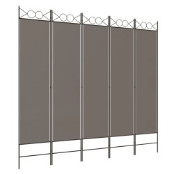 Cloison de séparation 5 panneaux Anthracite 200x200 cm Tissu 