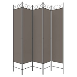 Cloison de séparation 5 panneaux Anthracite 200x200 cm Tissu 