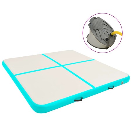 Tapis gonflable de gymnastique avec pompe 200x200x15cm PVC Vert 