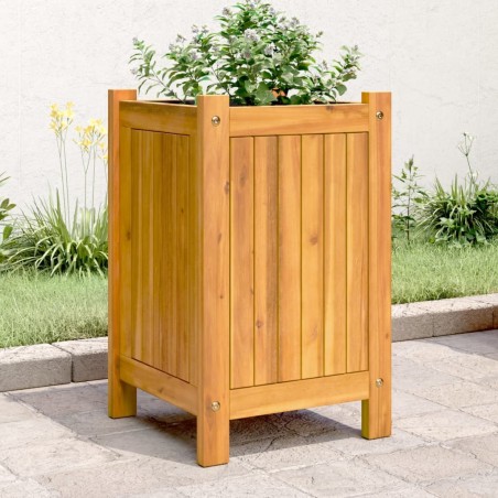 Jardinière avec doublure 31x31x50 cm bois massif d'acacia 